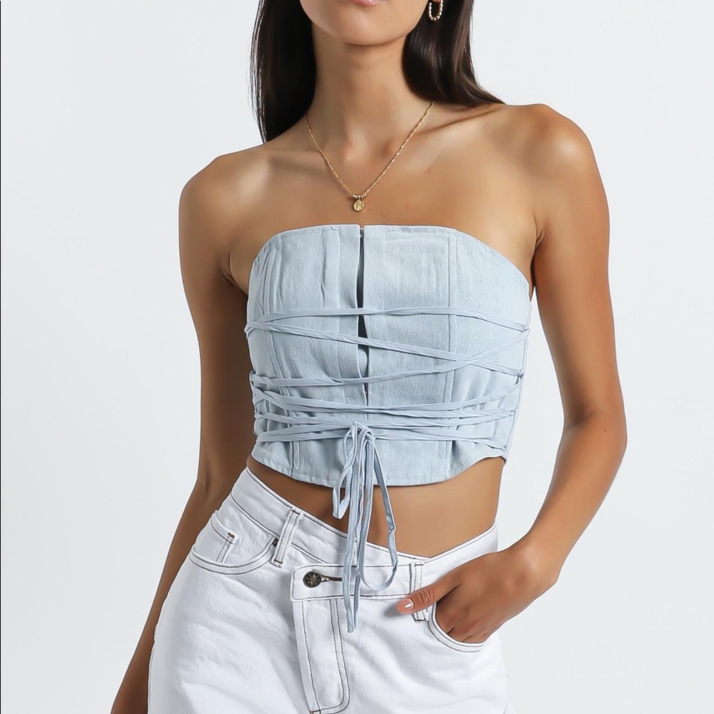 Lioness Untie Me Top in Light Denim